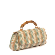 Borsa in rafia a righe con manico rigido