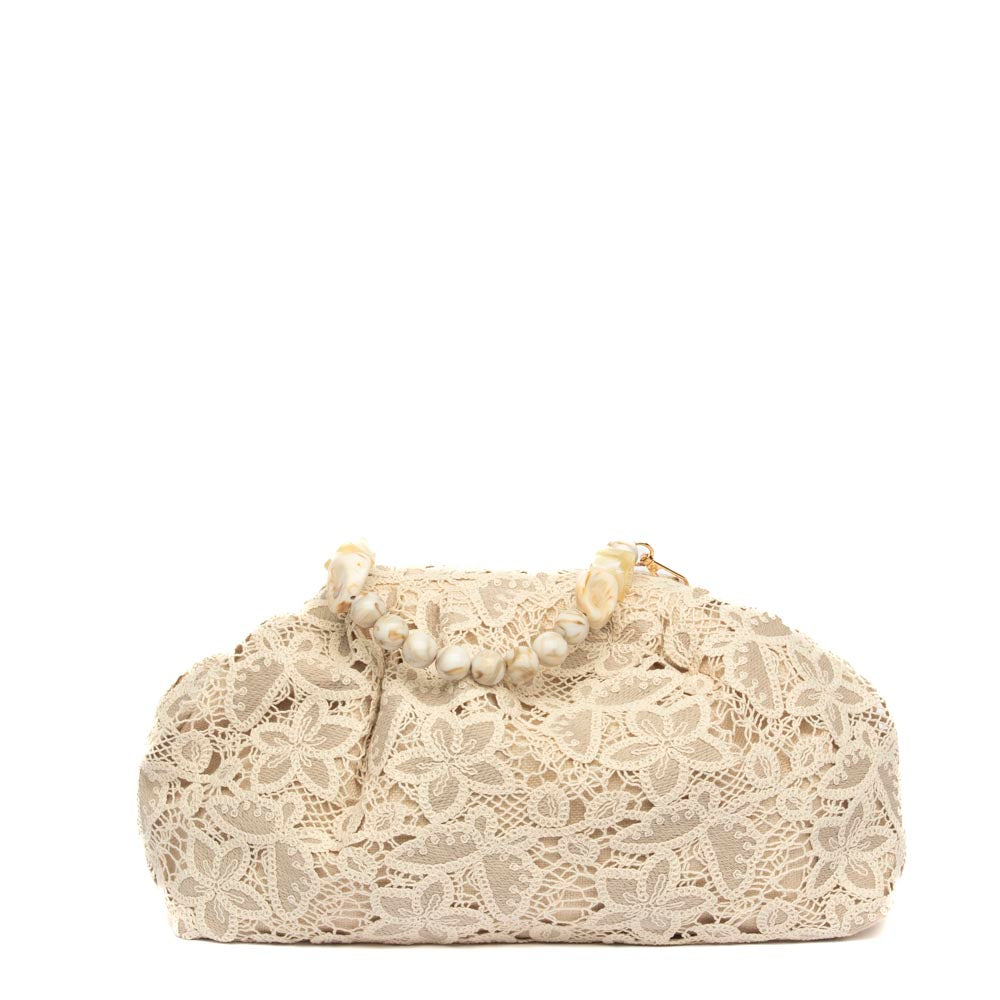 Maxi clutch in pizzo floreale burro