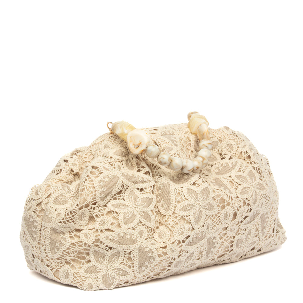 Maxi clutch in pizzo floreale burro