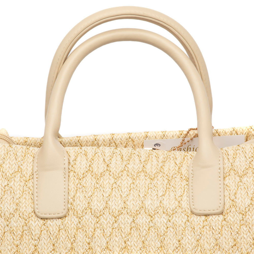 Borsa a mano in rafia burro intrecciata