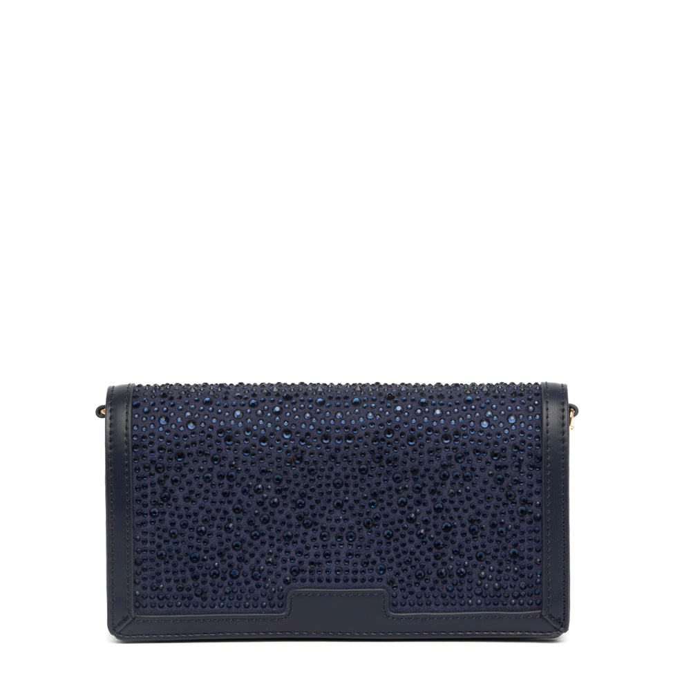 Pochette elegante con cristalli blu