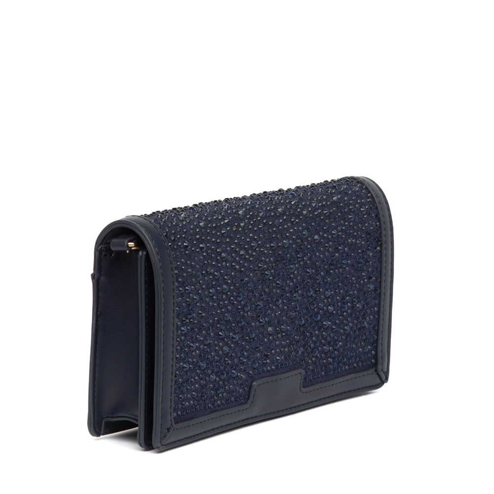 Pochette elegante con cristalli blu