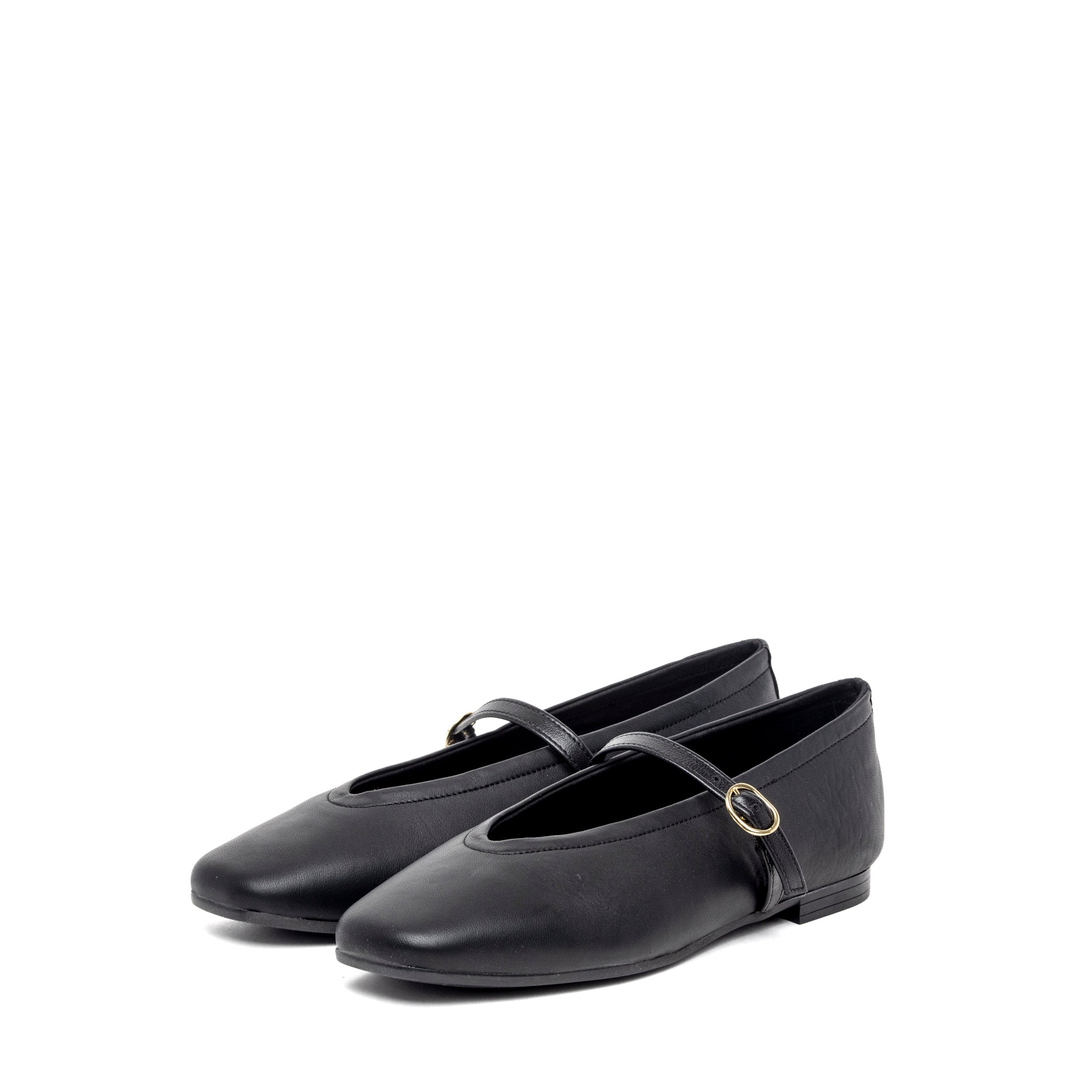 Ballerina in pelle nera con cinturino