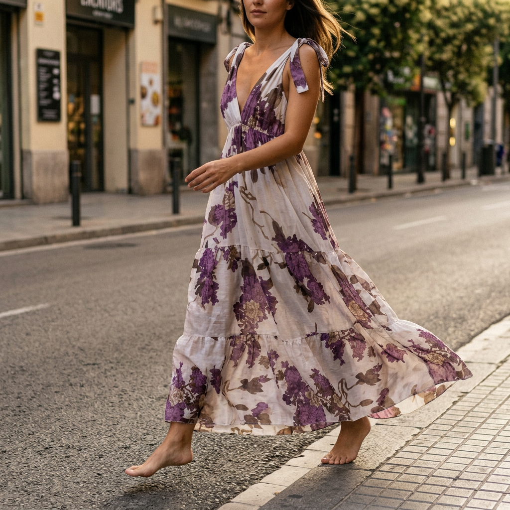 Abito con fantasia fiori viola/lilla.