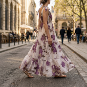 Abito con fantasia fiori viola/lilla.