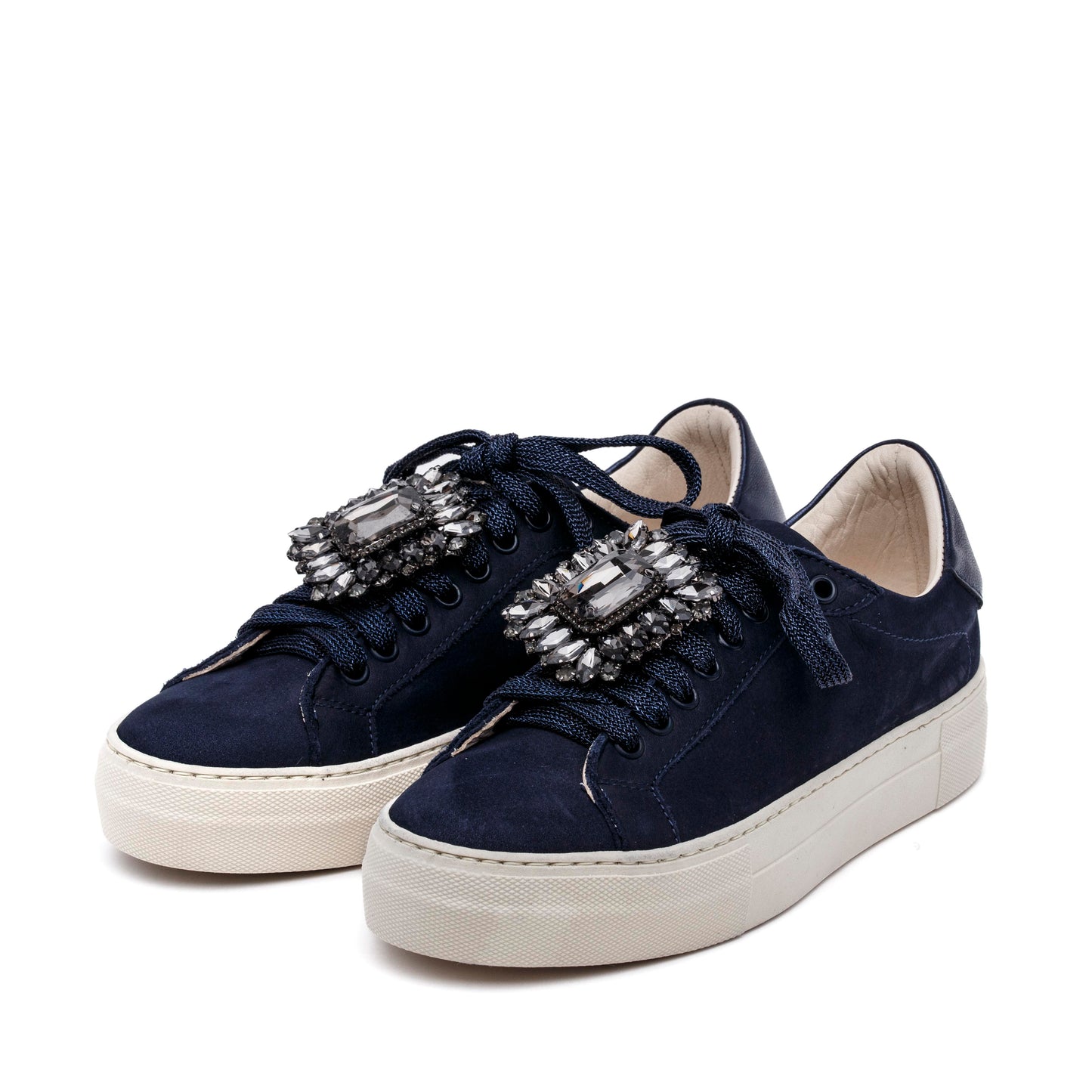 Sneakers in nabuk blu con accessorio.