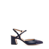 Slingback in liz blu con tacco largo.
