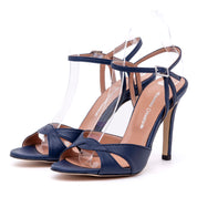 Sandalo con tacco in pelle blu.