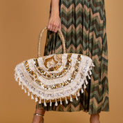 Borsa Capri in paglia e paillettes oro.
