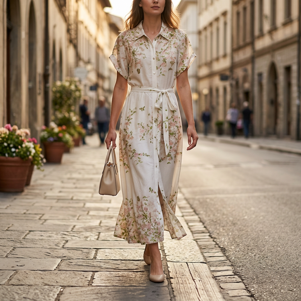 Abito camicia in fantasia floreale.