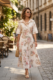 Abito camicia in fantasia in cotone.