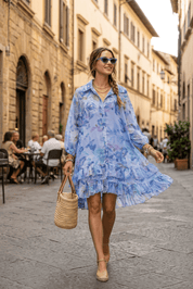 Abito camicia azzurro con balze - TreemmeCreazioni
