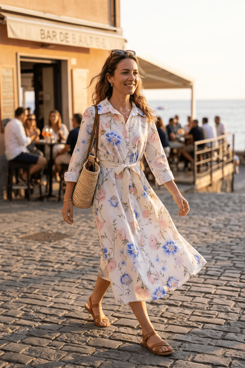 Abito camicia in cotone con cintura. - TreemmeCreazioni