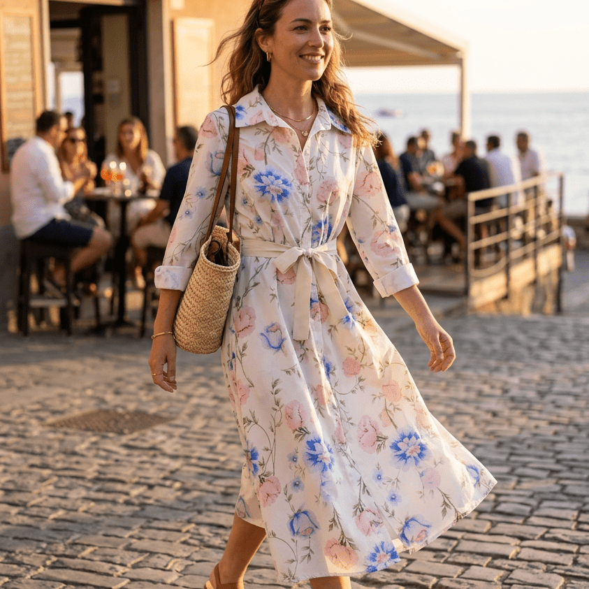 Abito camicia in cotone con cintura. - TreemmeCreazioni