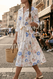 Abito camicia in cotone con cintura. - TreemmeCreazioni