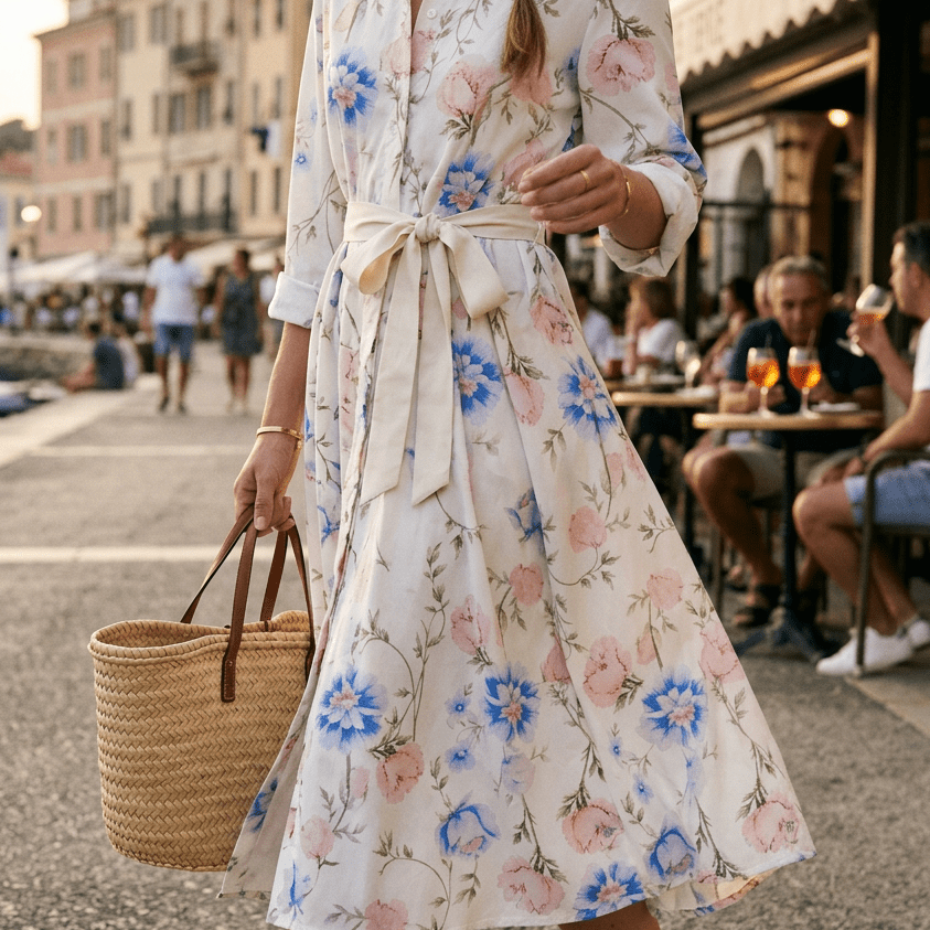 Abito camicia in cotone con cintura. - TreemmeCreazioni