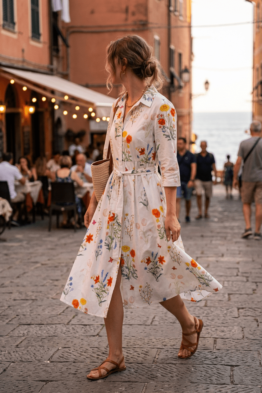 Abito camicia in fantasia fondo bianco. - TreemmeCreazioni