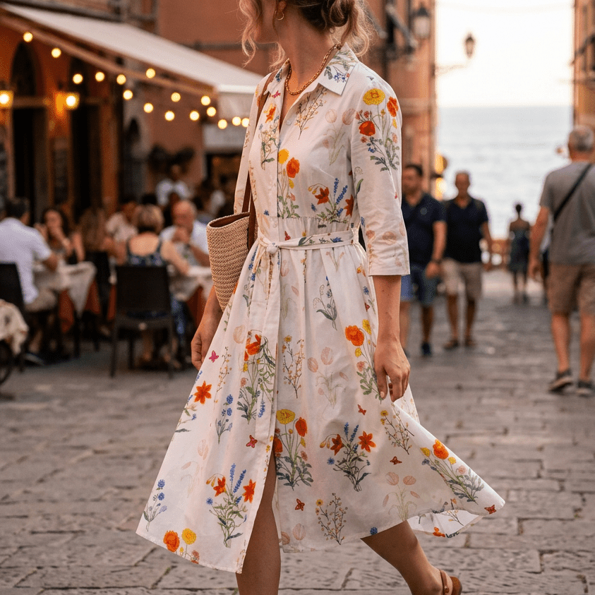 Abito camicia in fantasia fondo bianco. - TreemmeCreazioni