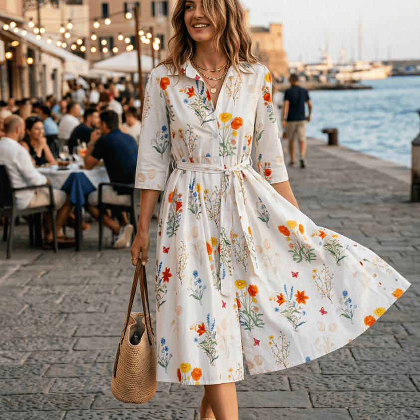 Abito camicia in fantasia fondo bianco. - TreemmeCreazioni