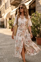 Abito camicia in fantasia in cotone.