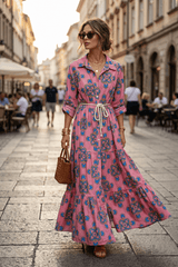 Abito camicia in fantasia in cotone.