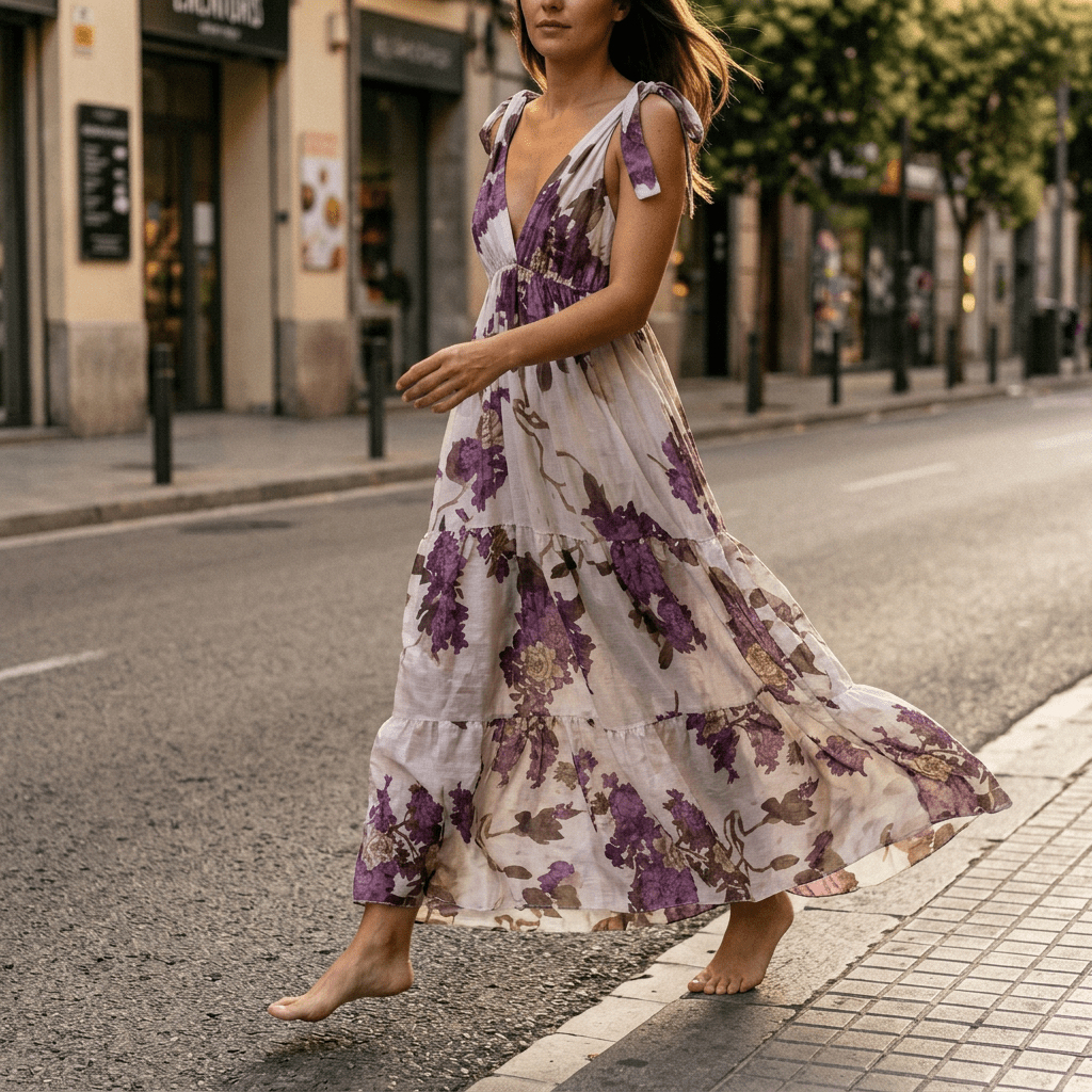 Abito con fantasia fiori viola/lilla. - TreemmeCreazioni