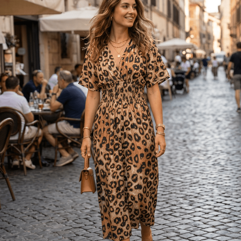 Abito in tessuto elasticizzato con stampa animalier - TreemmeCreazioni
