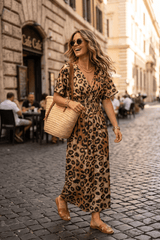 Abito in tessuto elasticizzato con stampa animalier