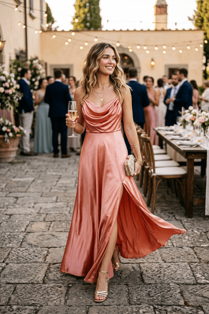 Abito lungo elegante corallo. - TreemmeCreazioni