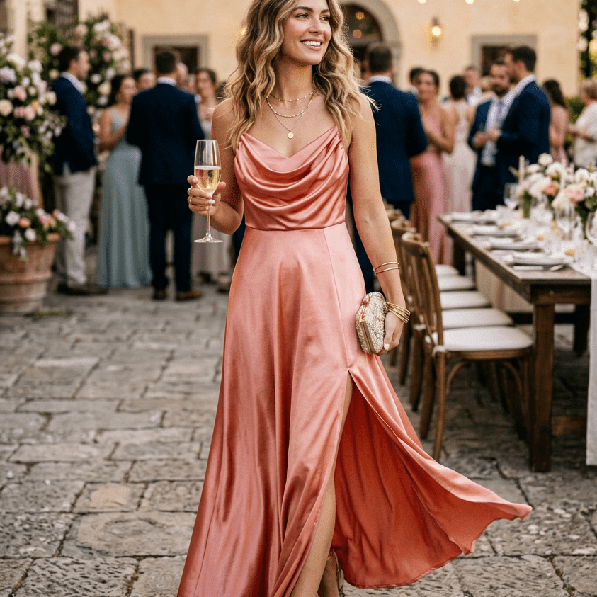 Abito lungo elegante corallo. - TreemmeCreazioni