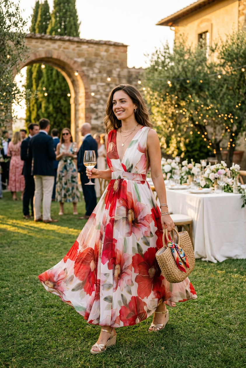 Abito lungo elegante floreale. - TreemmeCreazioni