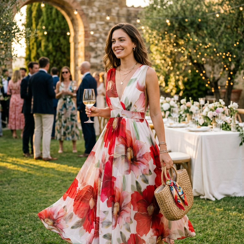 Abito lungo elegante floreale. - TreemmeCreazioni