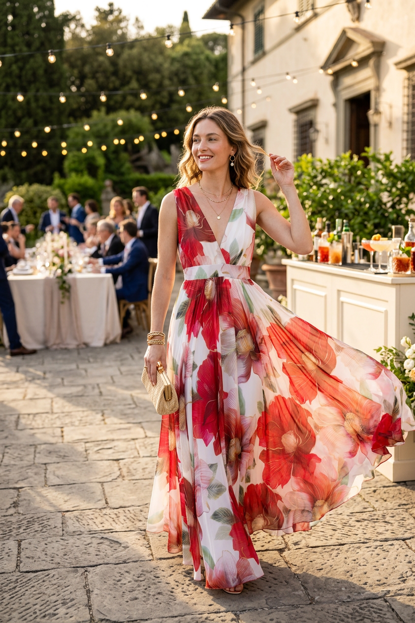 Abito lungo elegante floreale. - TreemmeCreazioni