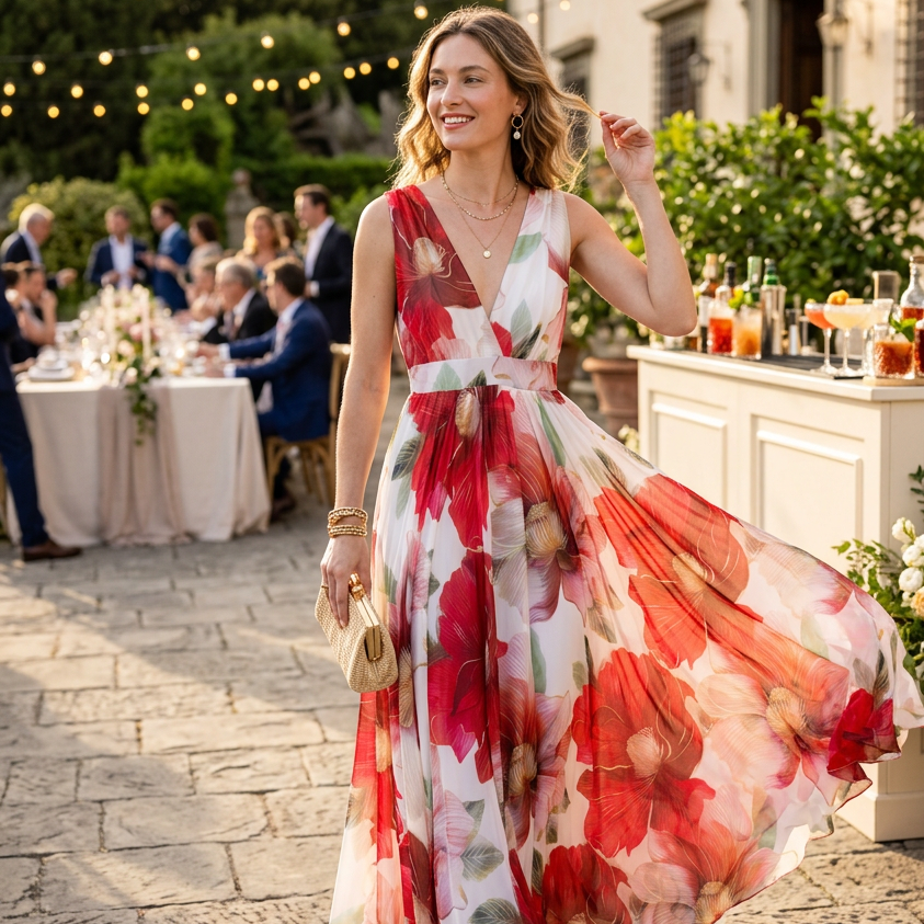Abito lungo elegante floreale. - TreemmeCreazioni