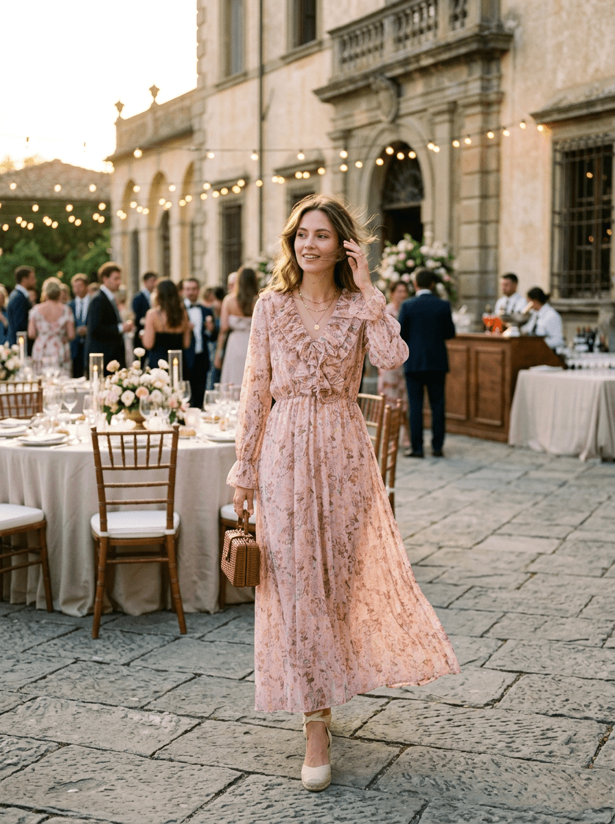 Abito lungo elegante in fantasia floreale. - TreemmeCreazioni