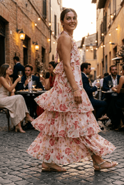 Abito lungo floreale a balze. - TreemmeCreazioni