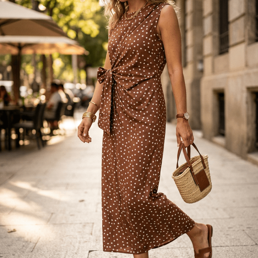 Abito midi a pois con fiocco. - TreemmeCreazioni