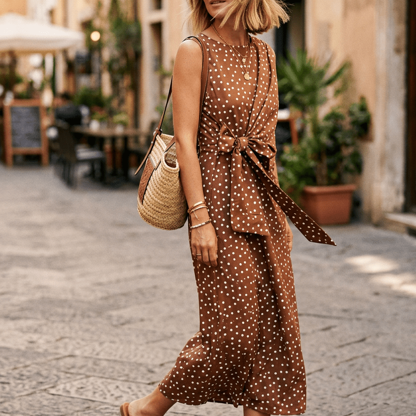 Abito midi a pois con fiocco. - TreemmeCreazioni