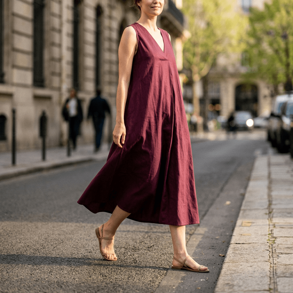 Abito rosso bordeaux in cotone. - TreemmeCreazioni
