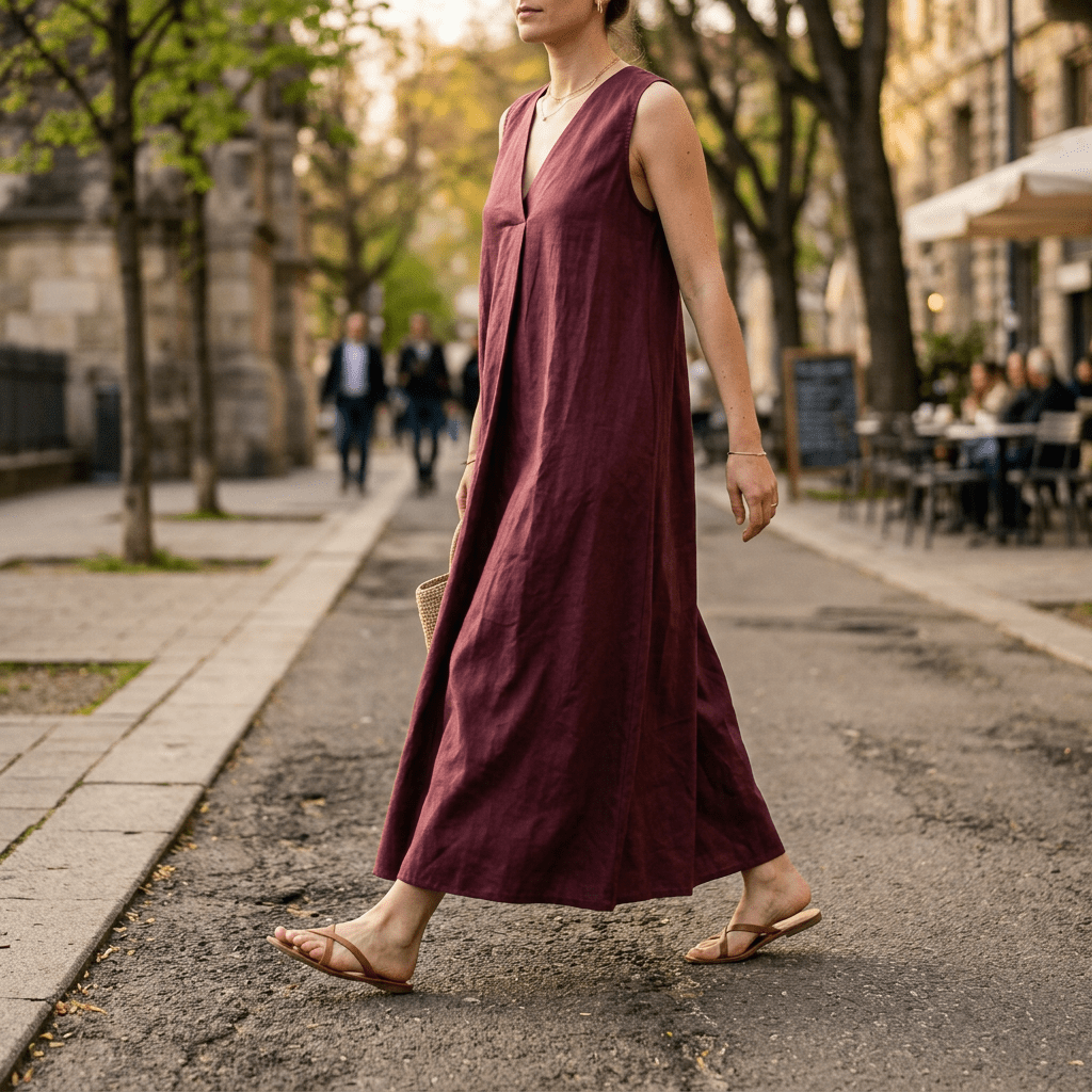 Abito rosso bordeaux in cotone. - TreemmeCreazioni