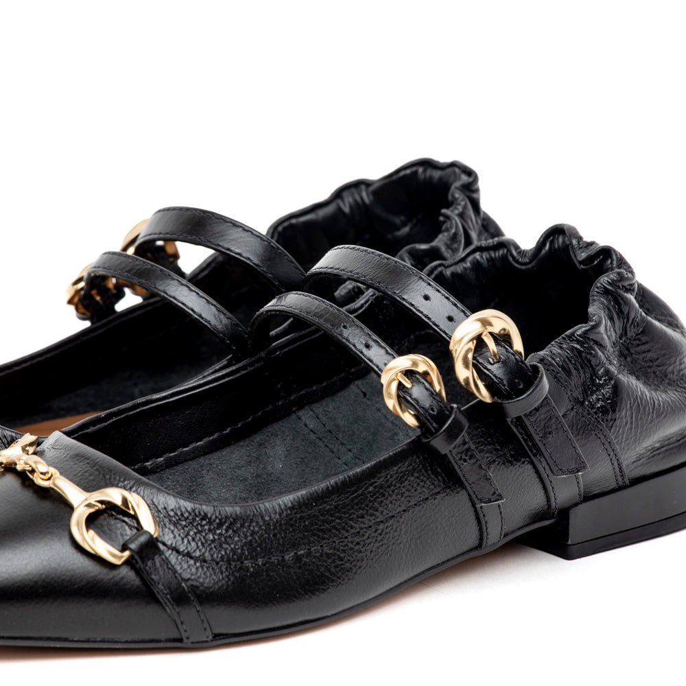 Ballerina Mary Jane in nappa nera con morsetto - TreemmeCreazioni