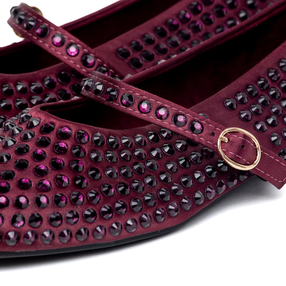 Ballerina Mary Jane in raso bordeaux con strass - TreemmeCreazioni