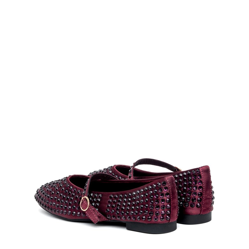 Ballerina Mary Jane in raso bordeaux con strass - TreemmeCreazioni