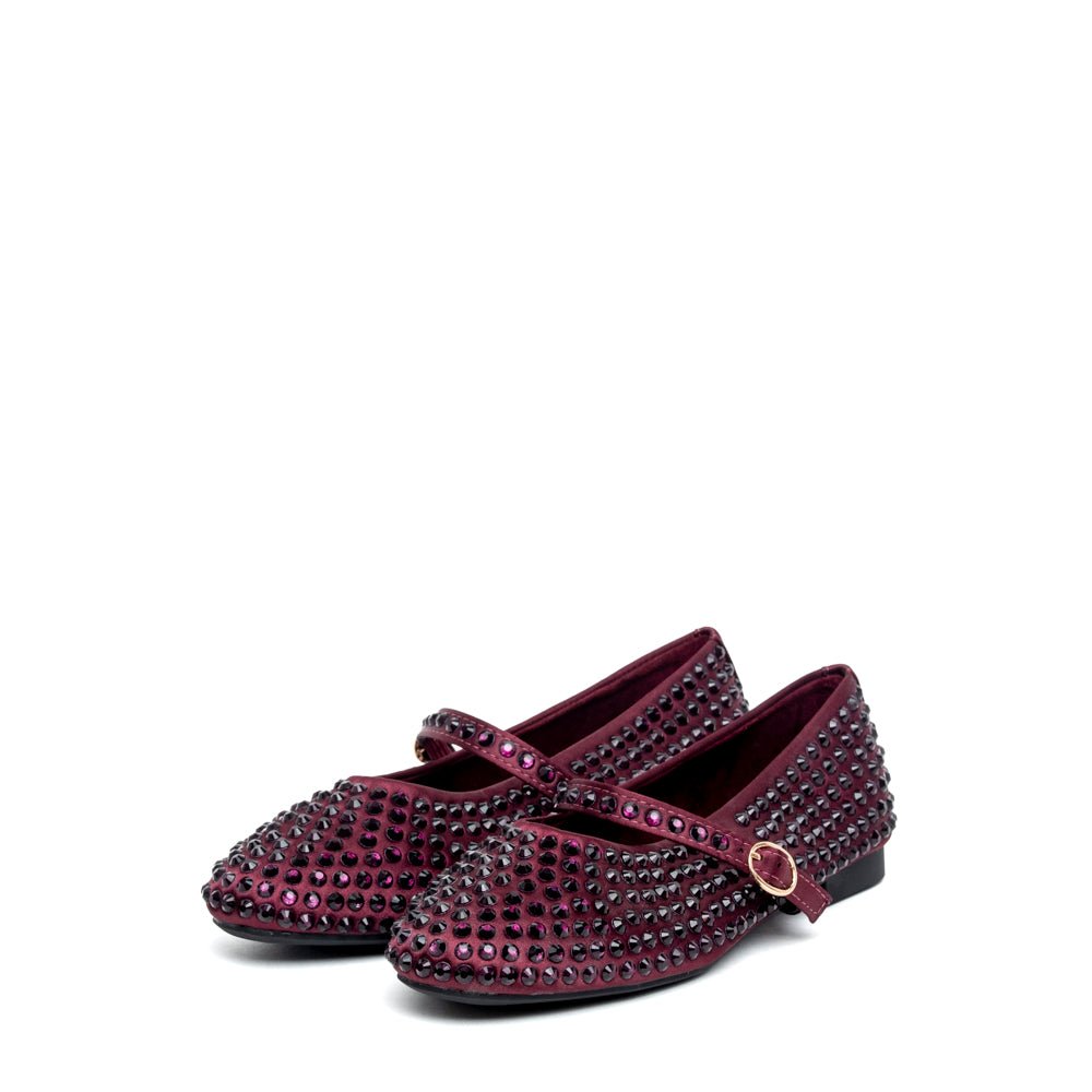 Ballerina Mary Jane in raso bordeaux con strass - TreemmeCreazioni