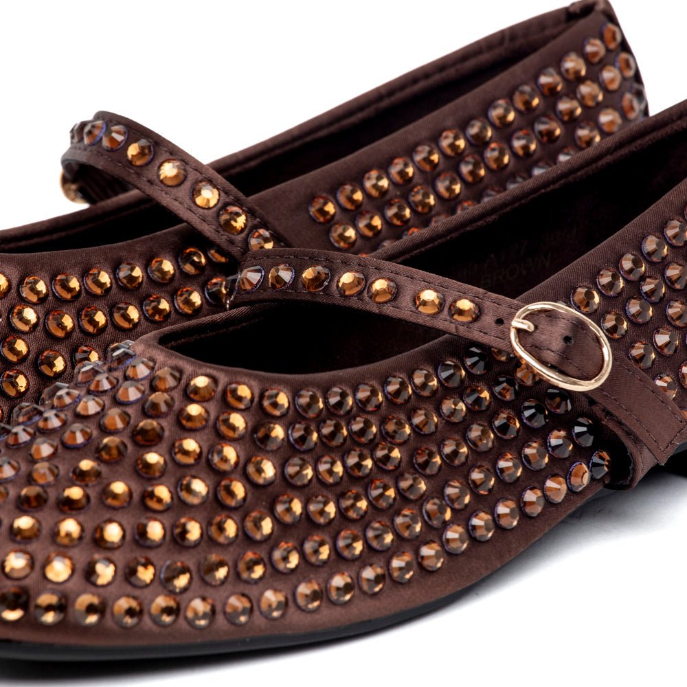Ballerina Mary Jane in raso cioccolato con strass - TreemmeCreazioni