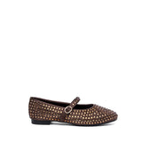 Ballerina Mary Jane in raso cioccolato con strass