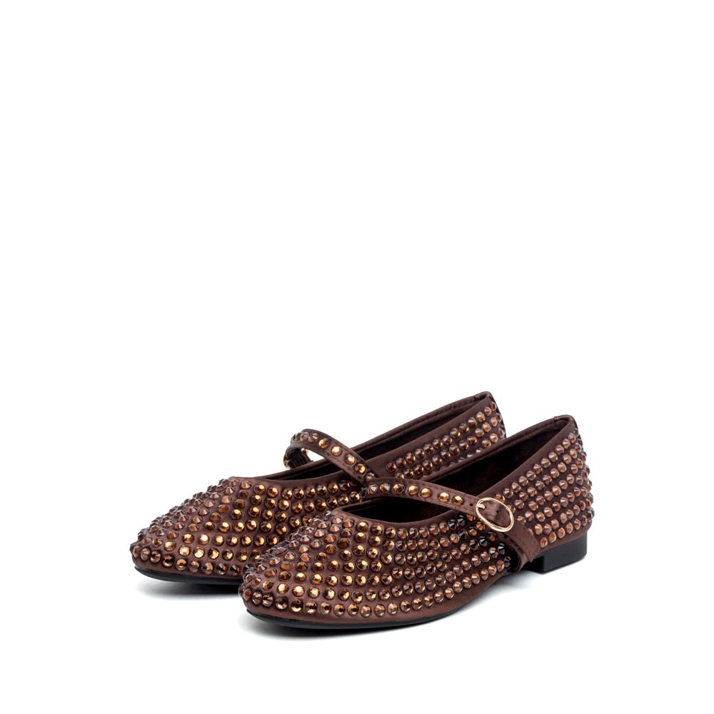 Ballerina Mary Jane in raso cioccolato con strass - TreemmeCreazioni