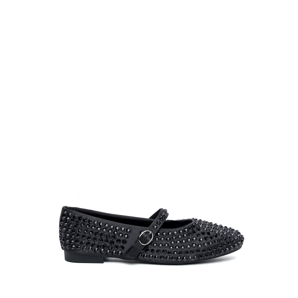 Ballerina Mary Jane in raso nero con strass - TreemmeCreazioni
