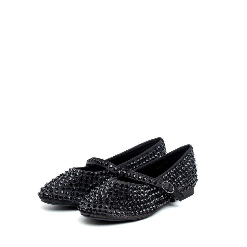 Ballerina Mary Jane in raso nero con strass - TreemmeCreazioni