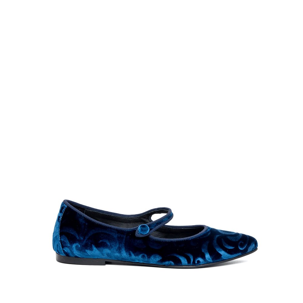 Ballerina Mary Jane in velluto blu damascato - TreemmeCreazioni